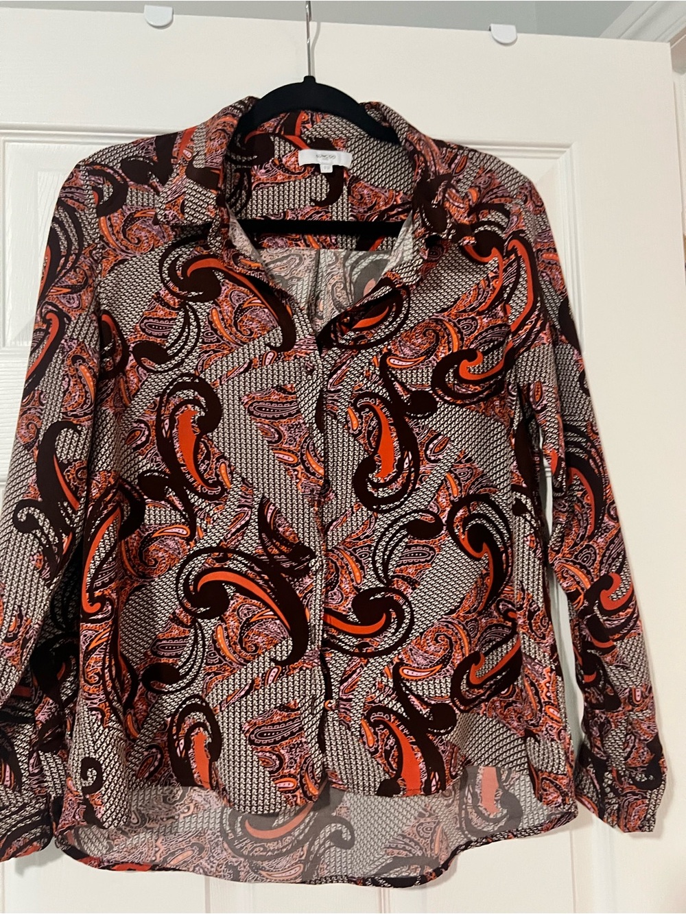 SUNCOO Paris Orange and Black Paisley Button-Up Blouse